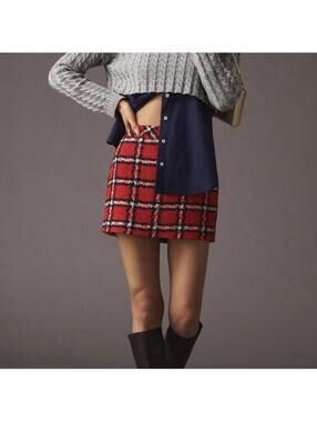 English Factory NWT Red Plaid Tweed Mini Skirt Size Large